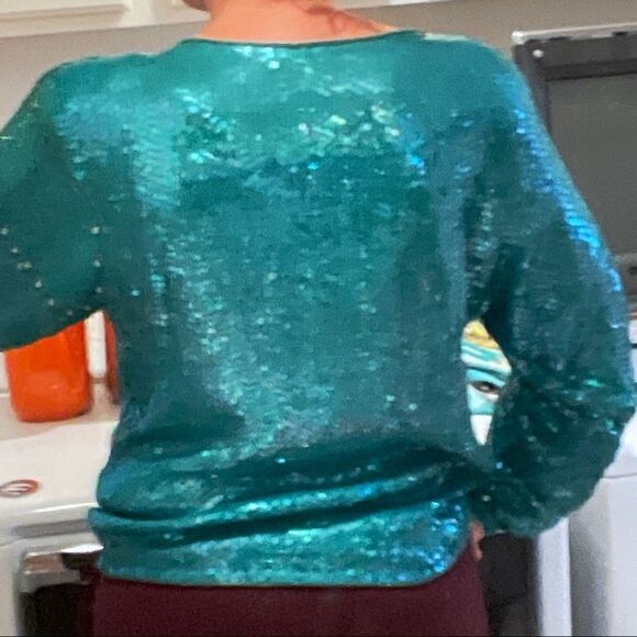 Turquoise beaded sequined blouse   - Picture 9 of 9